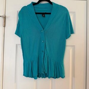 Apostrophe Teal Ruffled Cardigan